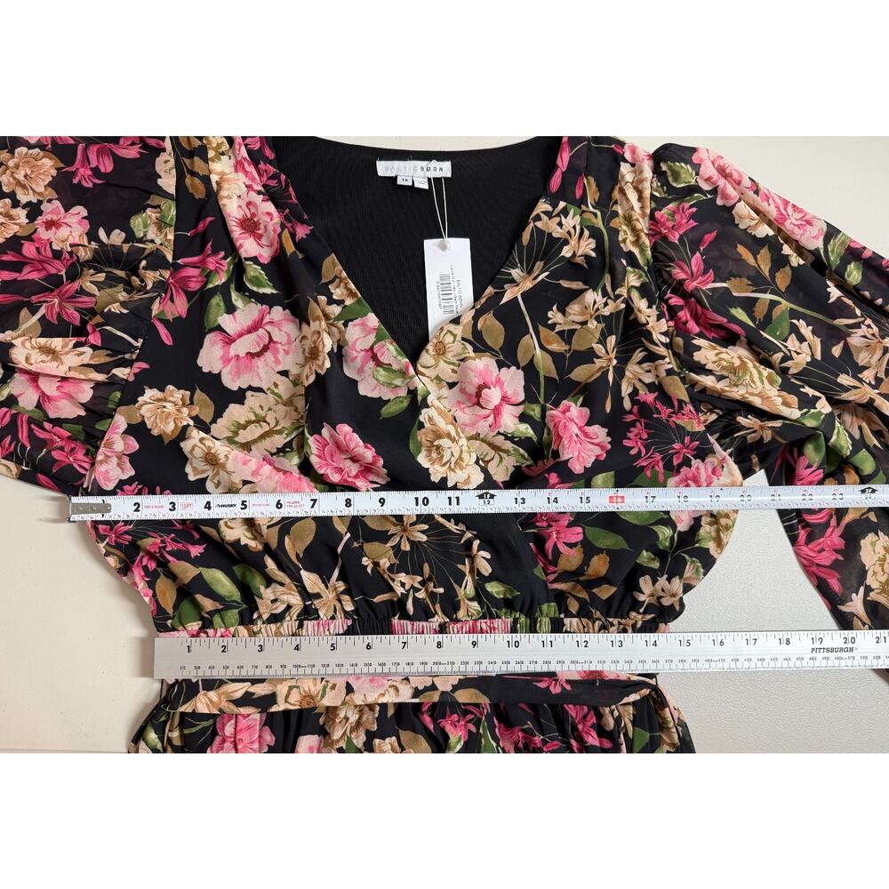NEW Baltic Born Laurie Black Floral Midi Dress Womens 1X Pleated Lined Romantic - Picture 8 of 12
